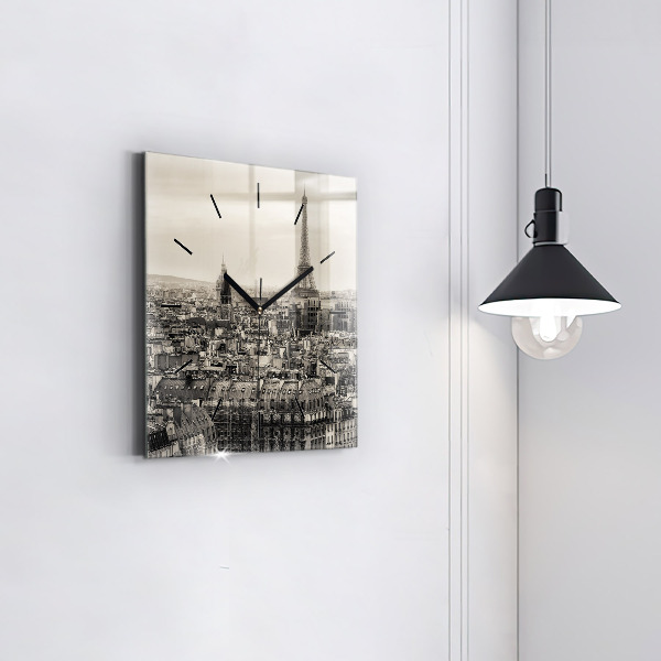 Square glass wall clock Landscape panorama of Paris