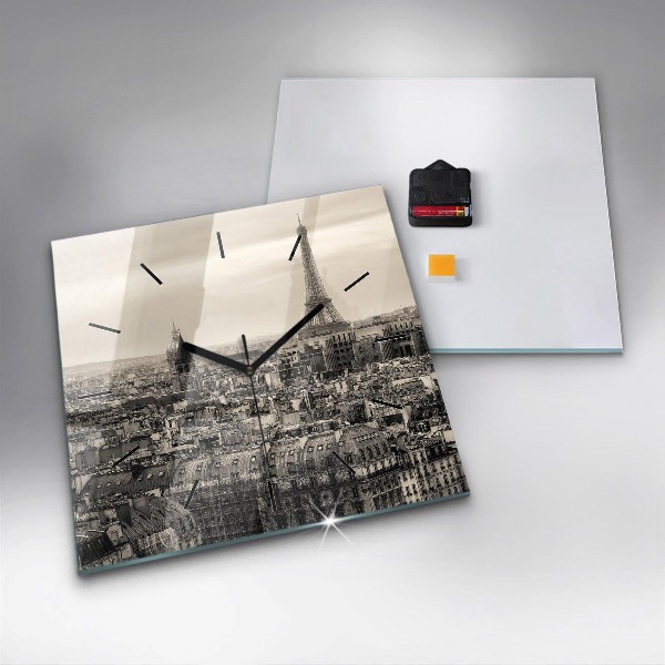 Square glass wall clock Landscape panorama of Paris