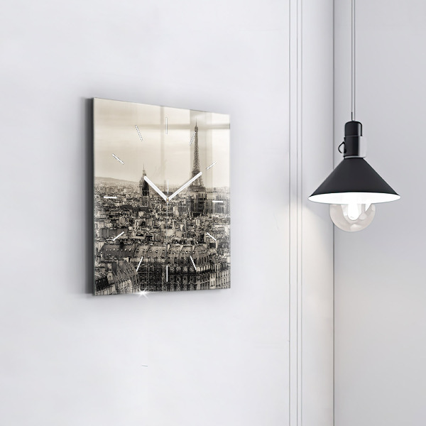 Square glass wall clock Landscape panorama of Paris