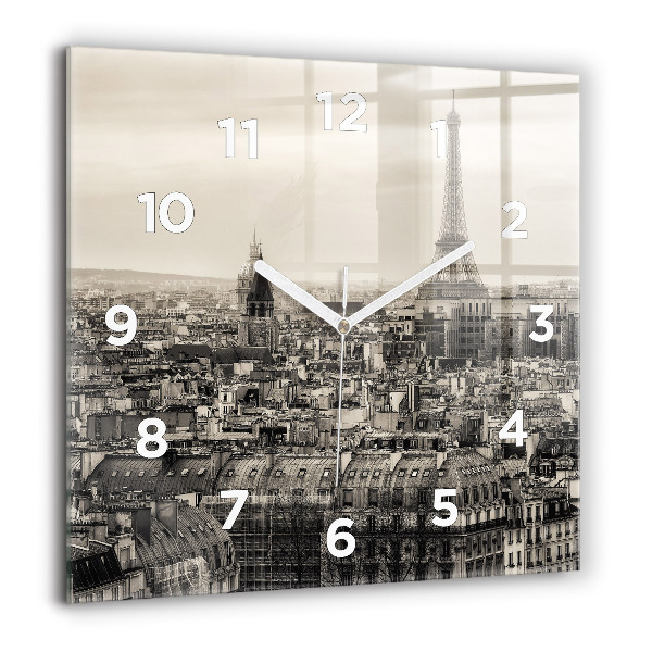 Square glass wall clock Landscape panorama of Paris