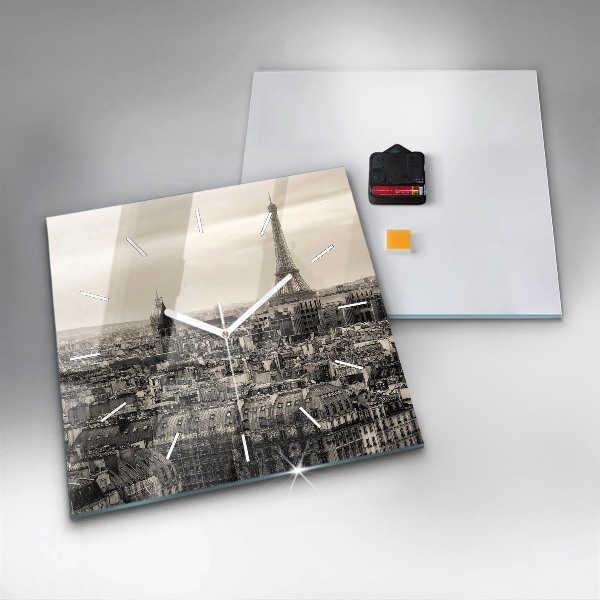 Square glass wall clock Landscape panorama of Paris