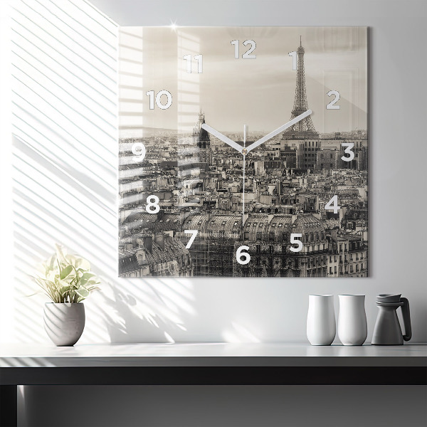 Square glass wall clock Landscape panorama of Paris