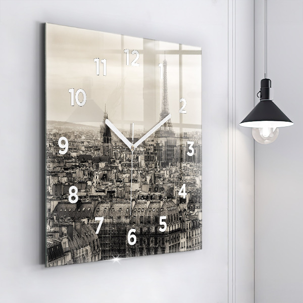 Square glass wall clock Landscape panorama of Paris