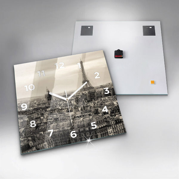 Square glass wall clock Landscape panorama of Paris