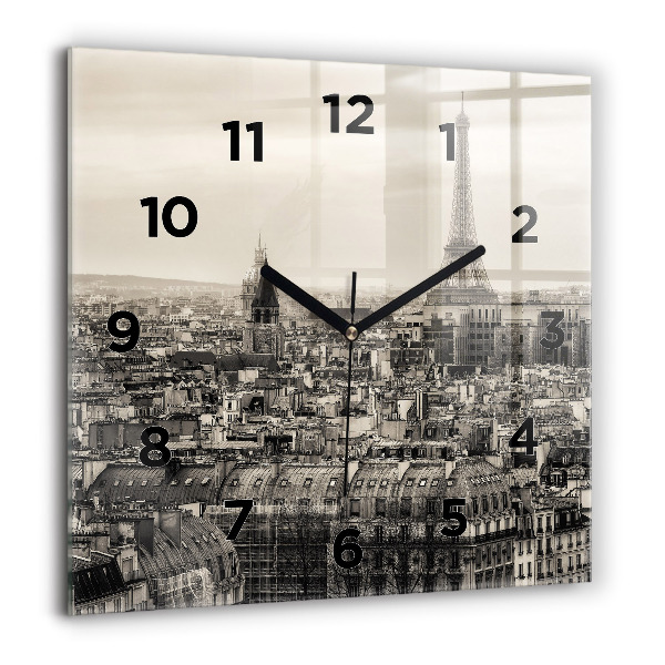 Square glass wall clock Landscape panorama of Paris