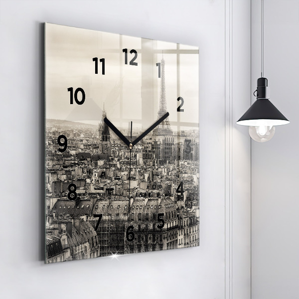 Square glass wall clock Landscape panorama of Paris