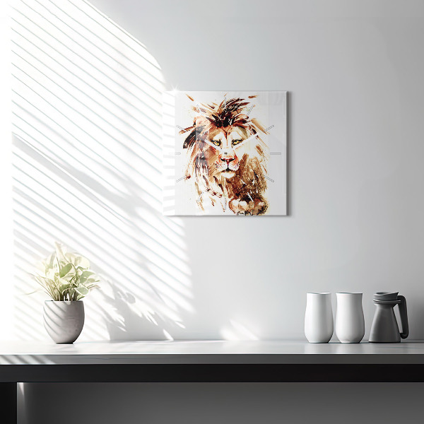 Square glass wall clock Illustration of a brown lion