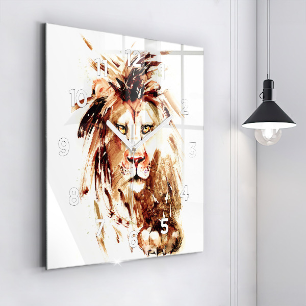 Square glass wall clock Illustration of a brown lion