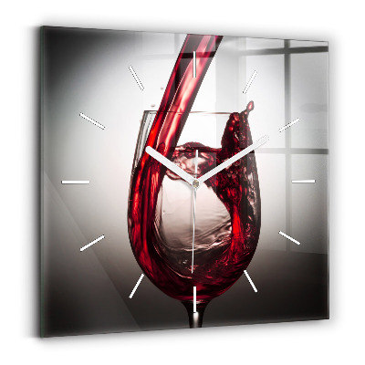 Square glass wall clock Glass of wine