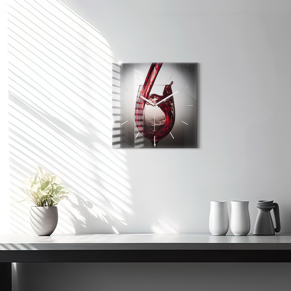 Square glass wall clock Glass of wine