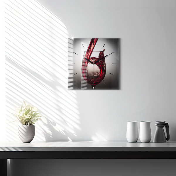 Square glass wall clock Glass of wine