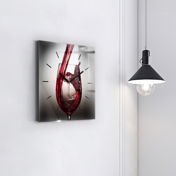 Square glass wall clock Glass of wine