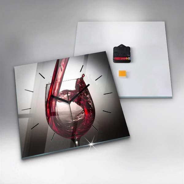 Square glass wall clock Glass of wine
