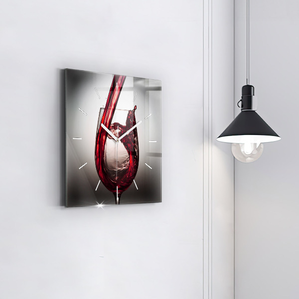 Square glass wall clock Glass of wine