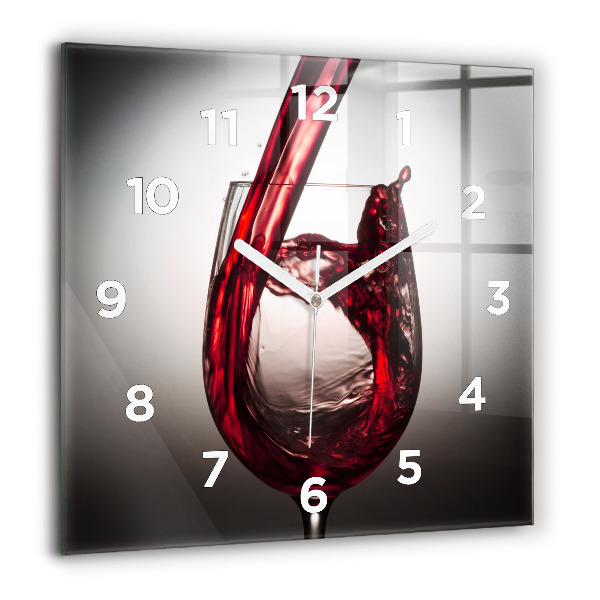 Square glass wall clock Glass of wine