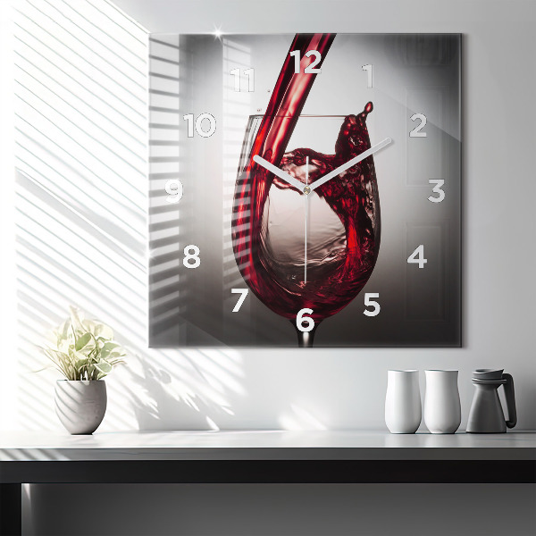 Square glass wall clock Glass of wine