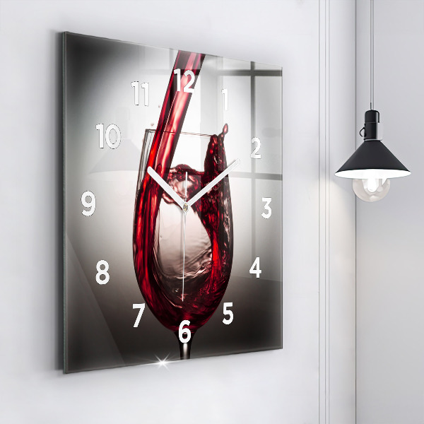 Square glass wall clock Glass of wine