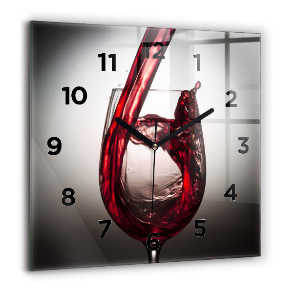 Square glass wall clock Glass of wine