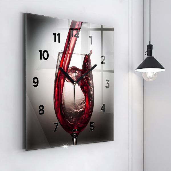 Square glass wall clock Glass of wine