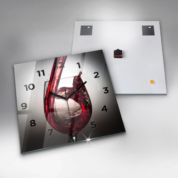 Square glass wall clock Glass of wine