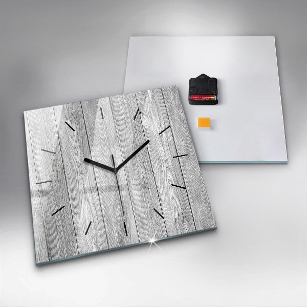 Square glass wall clock Wooden panels