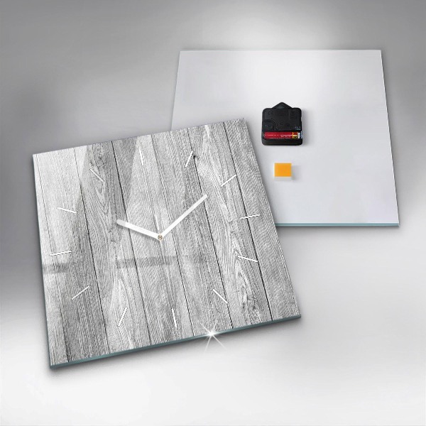 Square glass wall clock Wooden panels