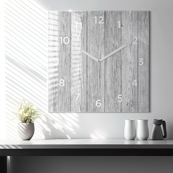 Square glass wall clock Wooden panels