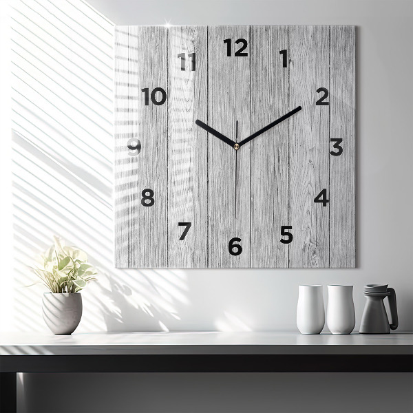 Square glass wall clock Wooden panels