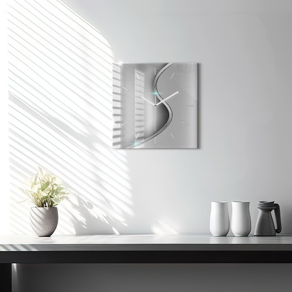 Square glass wall clock Gray metal abstraction