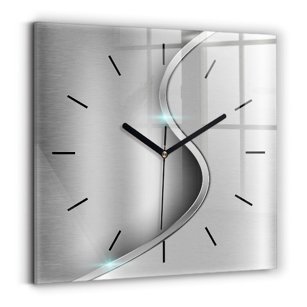 Square glass wall clock Gray metal abstraction