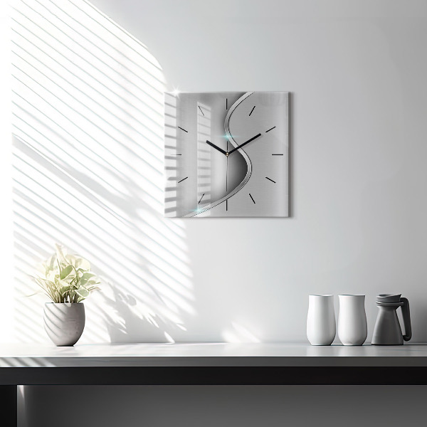 Square glass wall clock Gray metal abstraction
