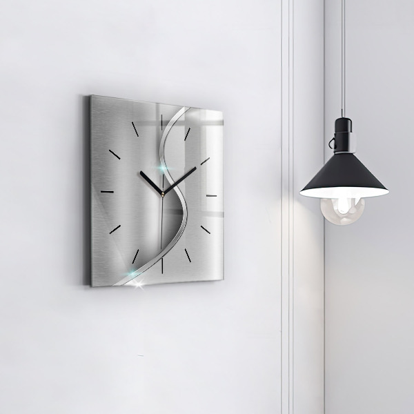 Square glass wall clock Gray metal abstraction