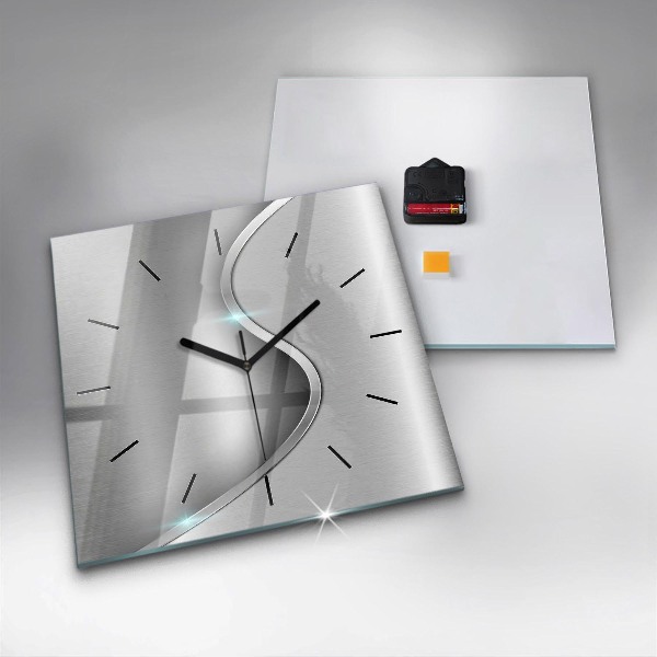 Square glass wall clock Gray metal abstraction