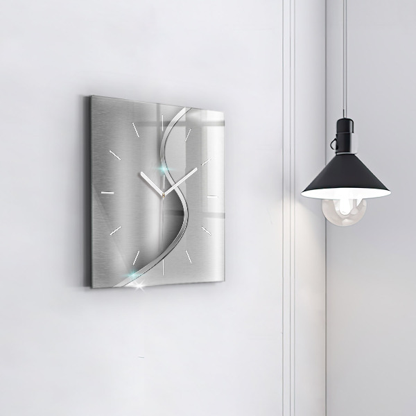 Square glass wall clock Gray metal abstraction