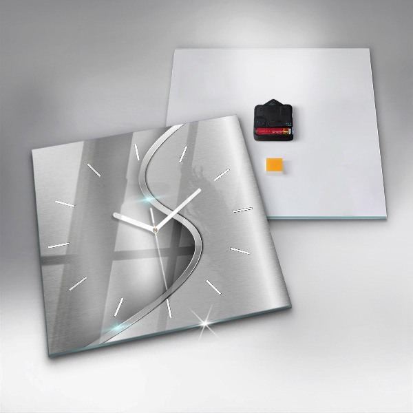 Square glass wall clock Gray metal abstraction