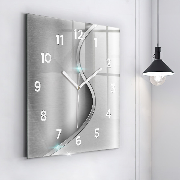 Square glass wall clock Gray metal abstraction