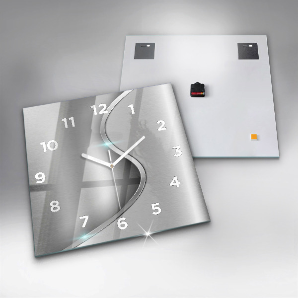 Square glass wall clock Gray metal abstraction