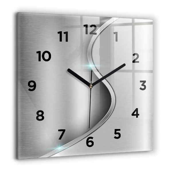 Square glass wall clock Gray metal abstraction