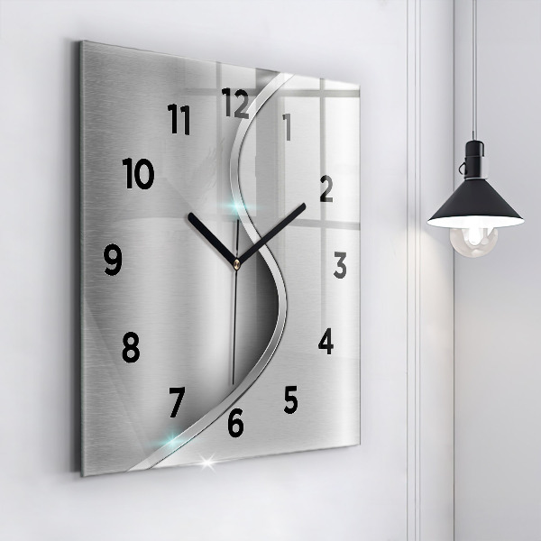 Square glass wall clock Gray metal abstraction