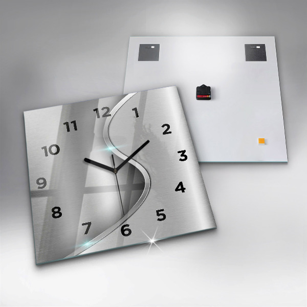 Square glass wall clock Gray metal abstraction