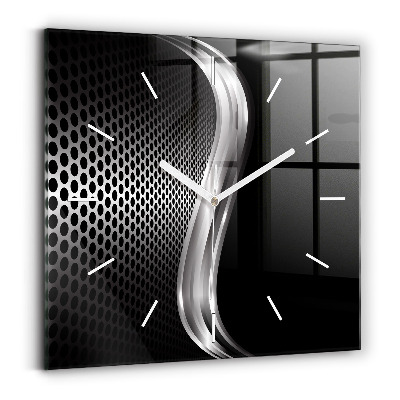 Square glass wall clock Black metal abstraction
