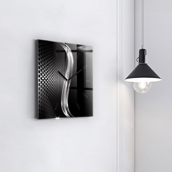 Square glass wall clock Black metal abstraction