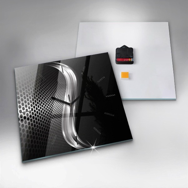 Square glass wall clock Black metal abstraction