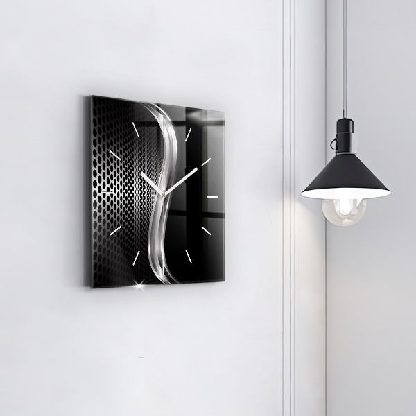 Square glass wall clock Black metal abstraction