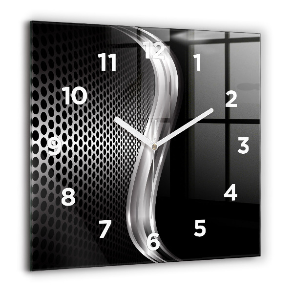 Square glass wall clock Black metal abstraction