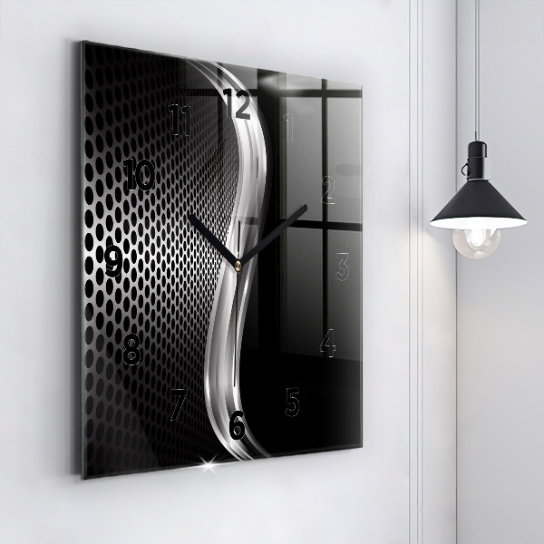 Square glass wall clock Black metal abstraction
