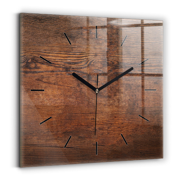 Square glass wall clock Old wood