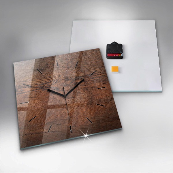 Square glass wall clock Old wood