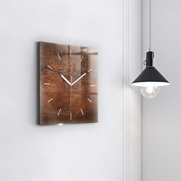 Square glass wall clock Old wood