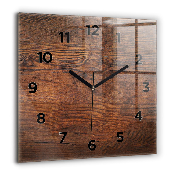 Square glass wall clock Old wood